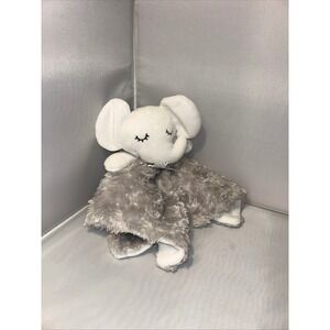 Bon Bebe Grey White Elephant Plush Security Blanket Lovey Rosebud Fur BC4352B02